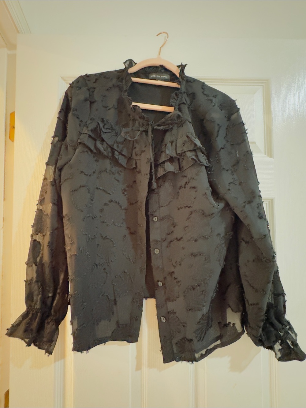 Saks Fifth Avenue Black Sheer Ruffle-Front Blouse